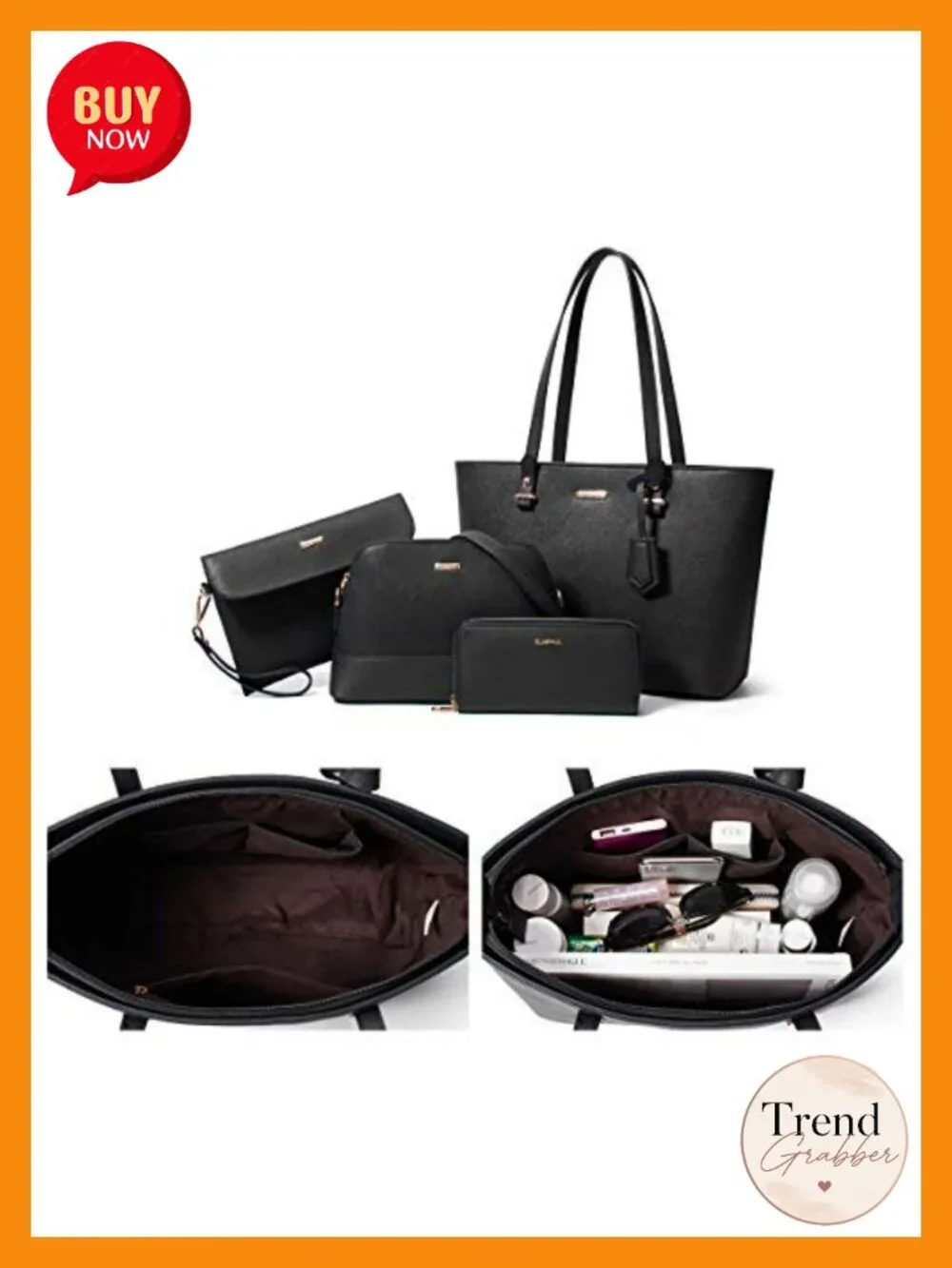 Synthetic Leather Women's Satchel Set with Top Zip Closure, Tote, Shoulder Bag